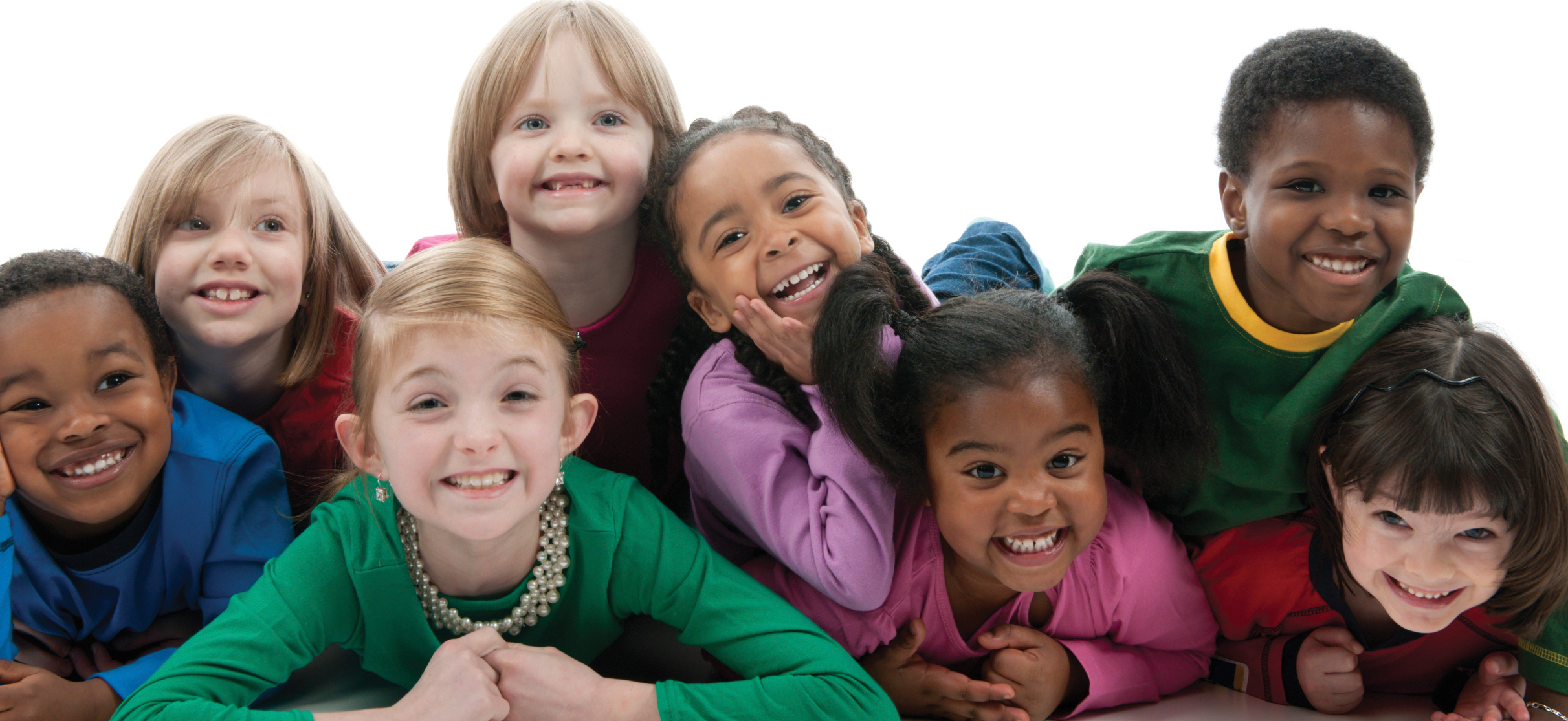 A diverse group of children on a white background